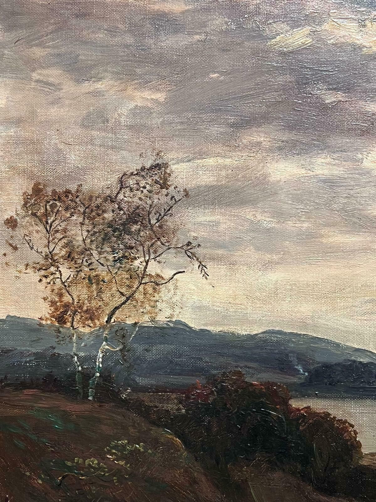John Hamilton Glasssigned Victorian Scottish Oil Painting Atmospheric Loch Scene At Dusk photo for sale