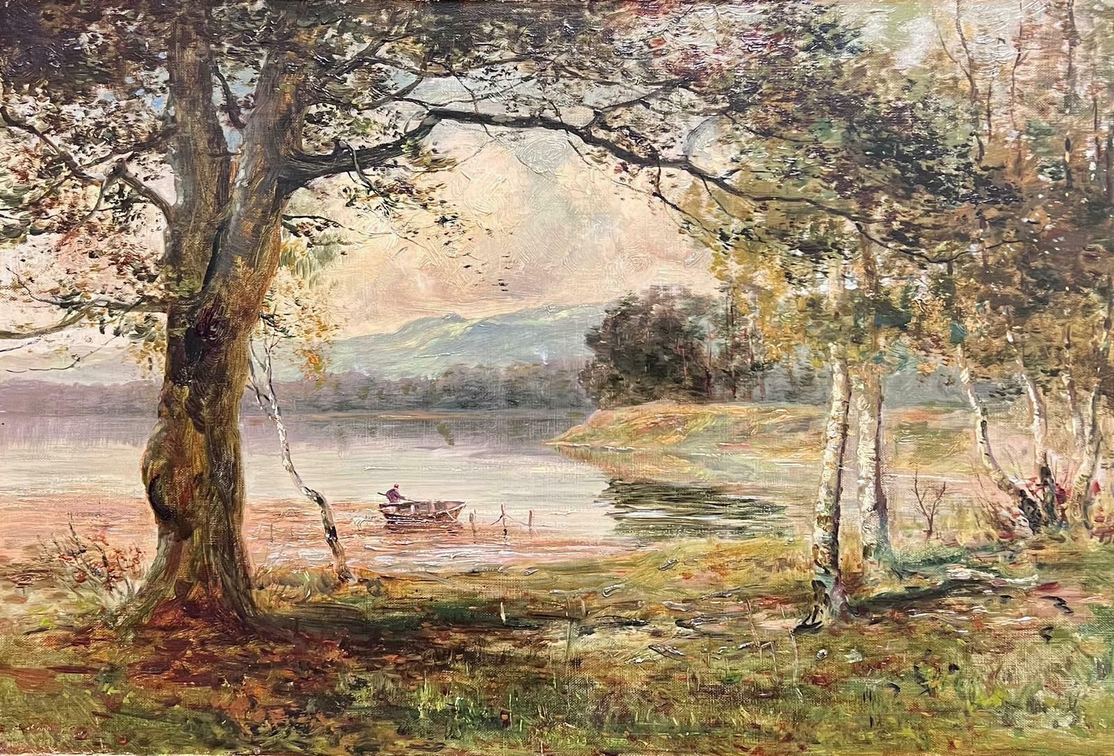 John Hamilton Glassfine Victorian Scottish Oil Painting Figures In Highland Loch Landscape Signed