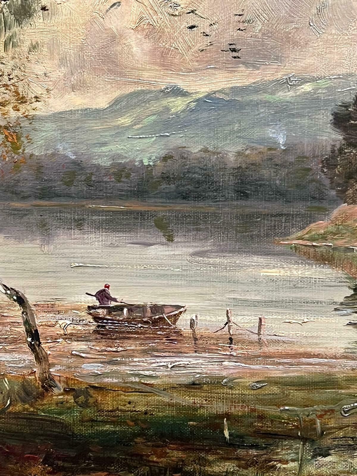 John Hamilton Glassfine Victorian Scottish Oil Painting Figures In Highland Loch Landscape Signed photo Art