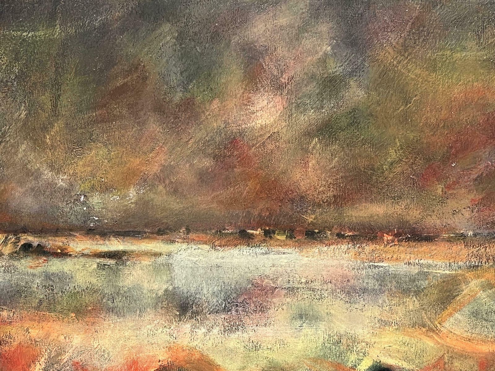 Gerard Guegueniatfrench Abstract Expressionist Signed Oil Blur Of Colors Sunset Coastal Sky photo for sale