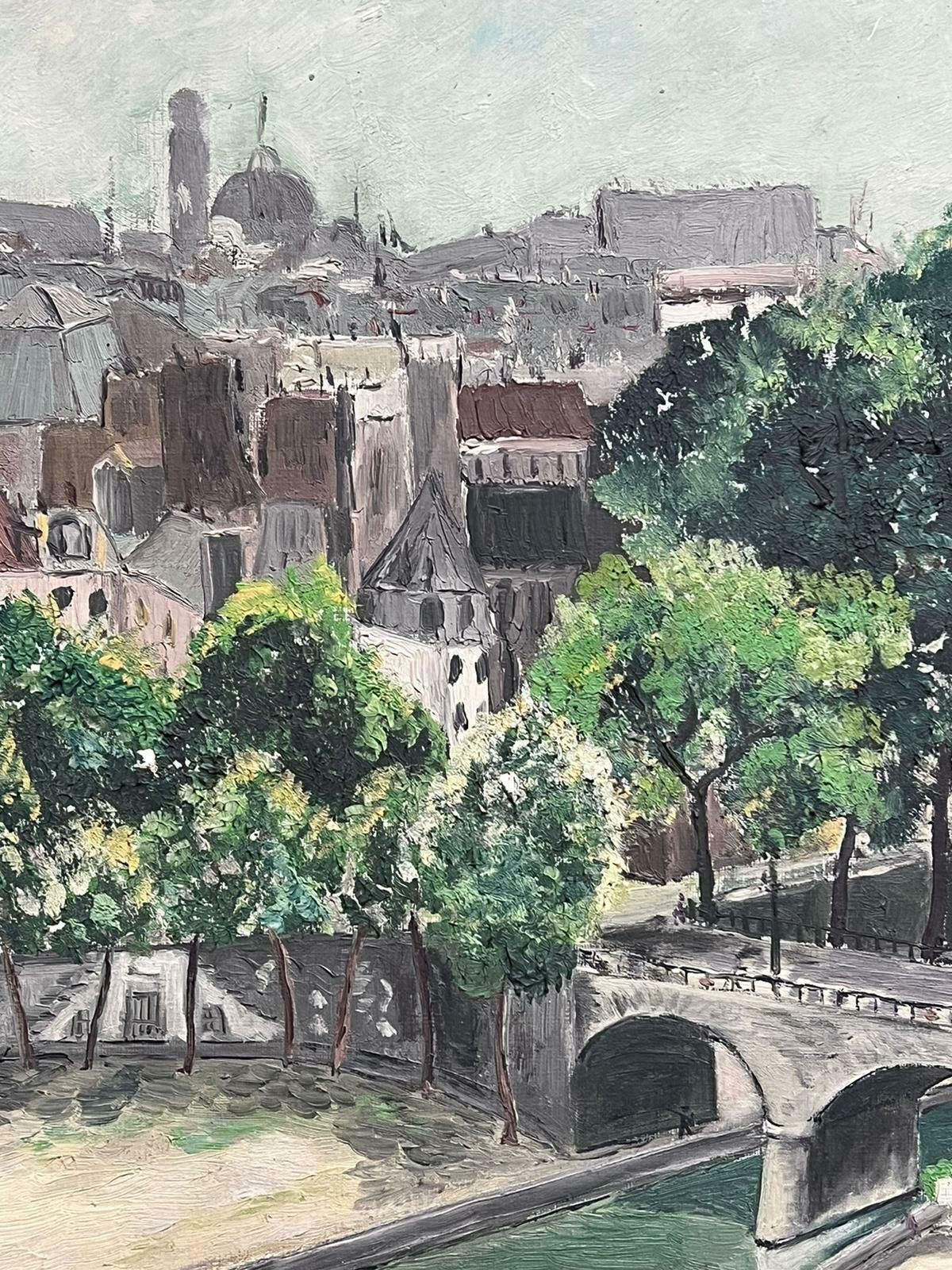 French Schoolmid 20th Century French Impressionist Oil Paris Bridge & River Seine Rooftops photo vintage