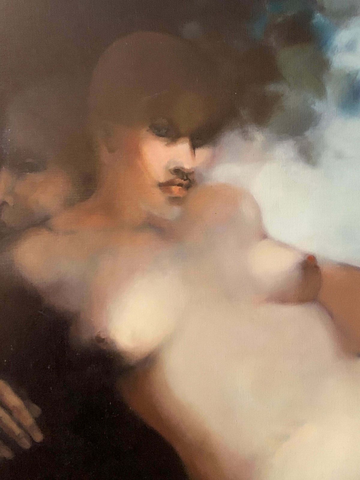 Michele Salmonhuge French Modernist Oil Nude Lovers In Landscapec. 1990's photo for sale