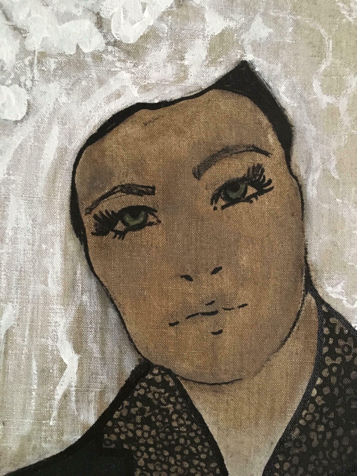 Larissa Ickxgirl With The Gun 1990's Stylised Portrait Signed Oil Paintingc.1990s photo Art