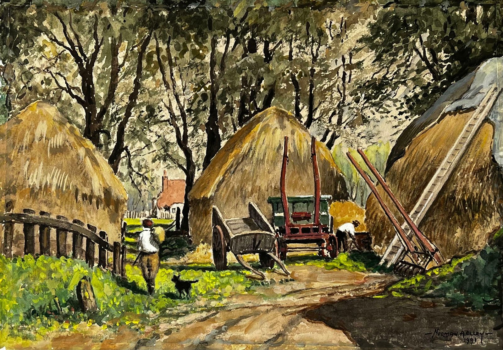 Norman A Olleysummertime Landscape, Gathering Hay From The Hay Stacks Mannor Farm , Surrey