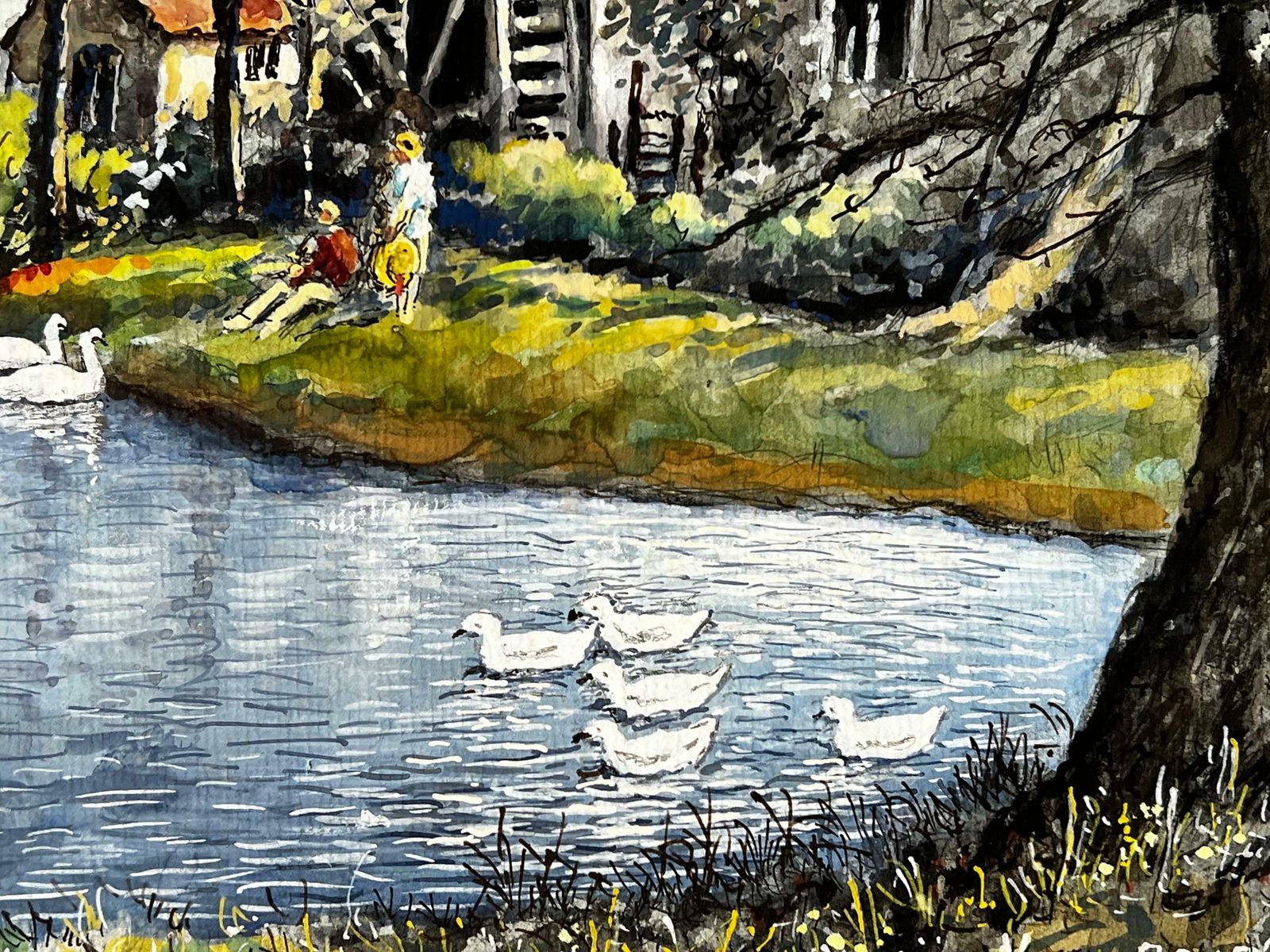 Norman A Olleya Peaceful Afternoon With Swans By An Old Cottage Mill photo buy
