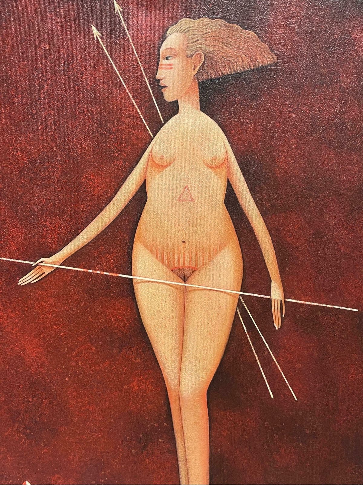 Guerrierepair French Surrealist Nude Man & Woman Portraits Archery Bow & Arrow Signed1998 photo buy