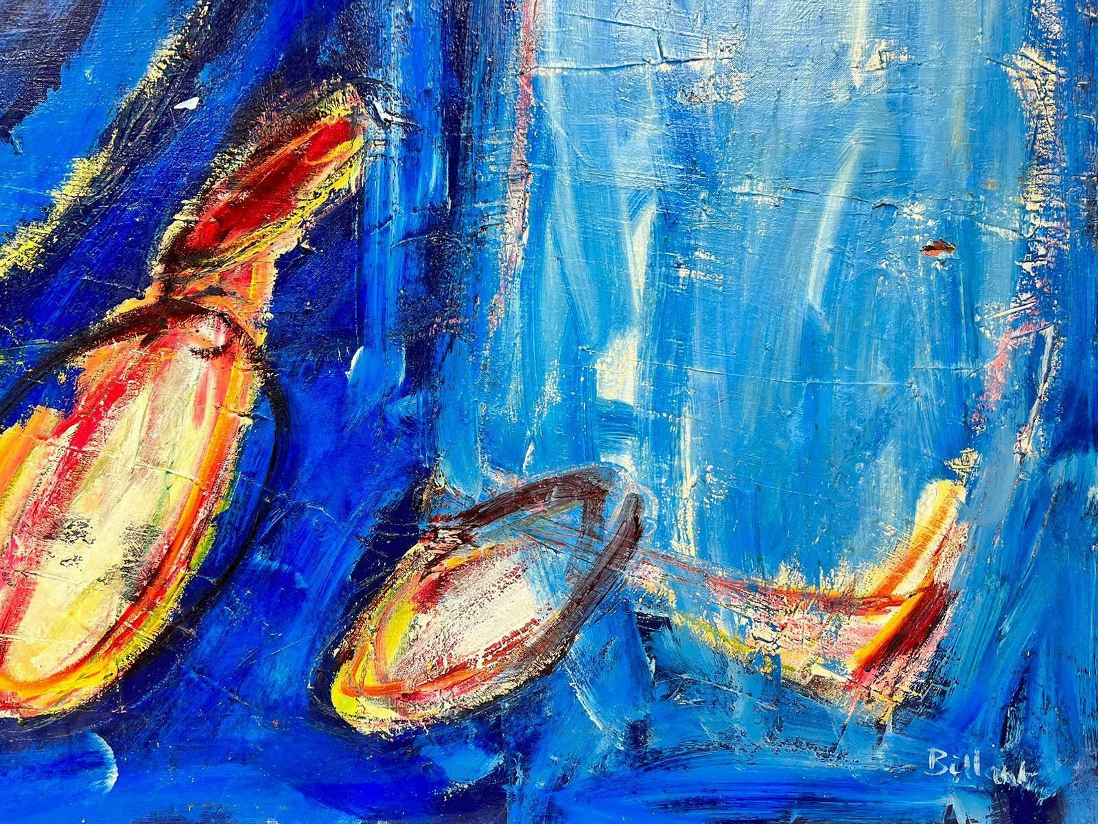 French Expressionisthuge French Expressionist Abstract Signed Oil Blue With Orange Yellow Shapes20th Century photo Art