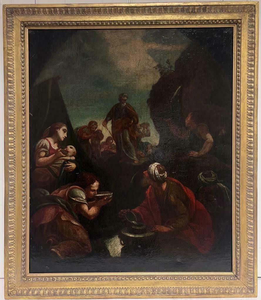17th Century Italian Old Master Oil Painting Moses Striking Water From The Rock17th Century