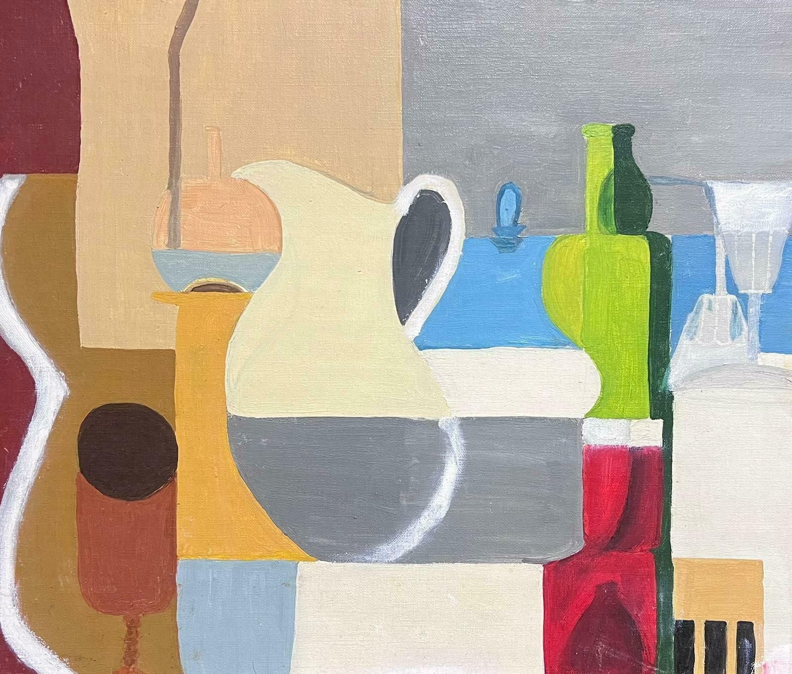 French Cubist Mid Century1950's French Cubist Still Life Oil Painting Jugs & Ornaments Large Canvas1950
