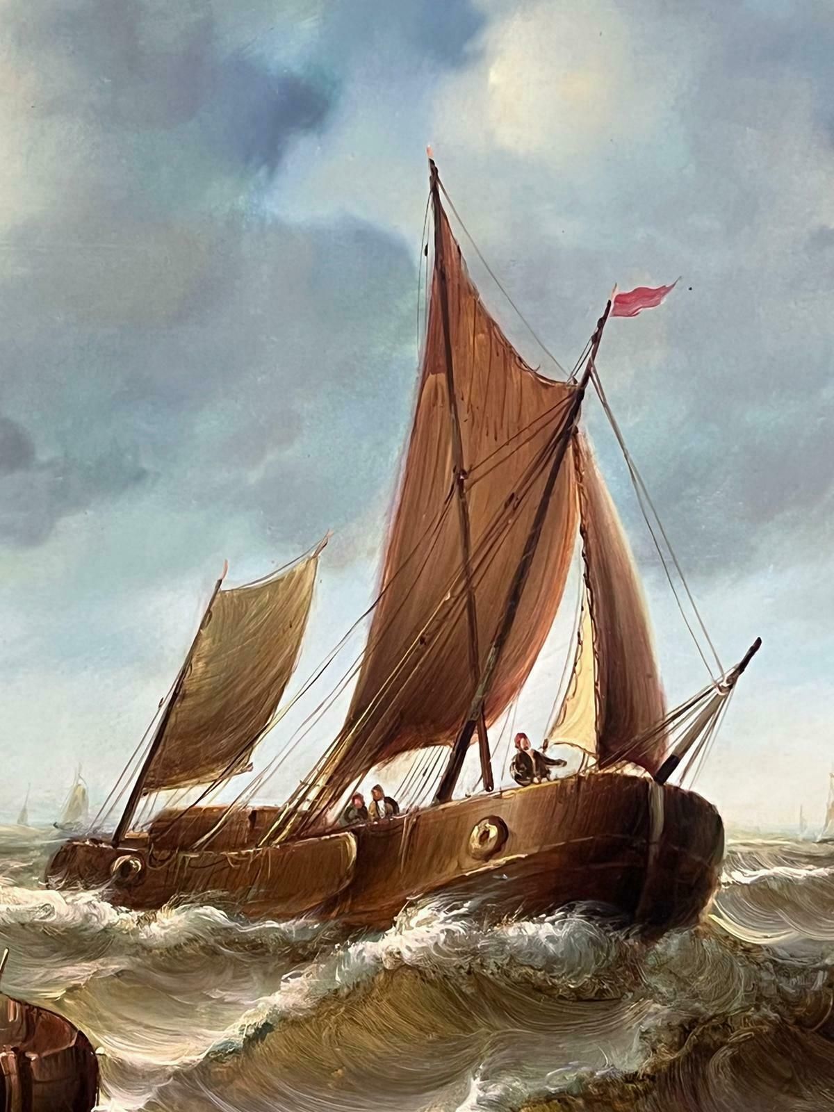 Jean Laurentfine Marine Signed Oil Painting Old Sailing Boats On Choppy Seas Gilt Framed photo 1590.0