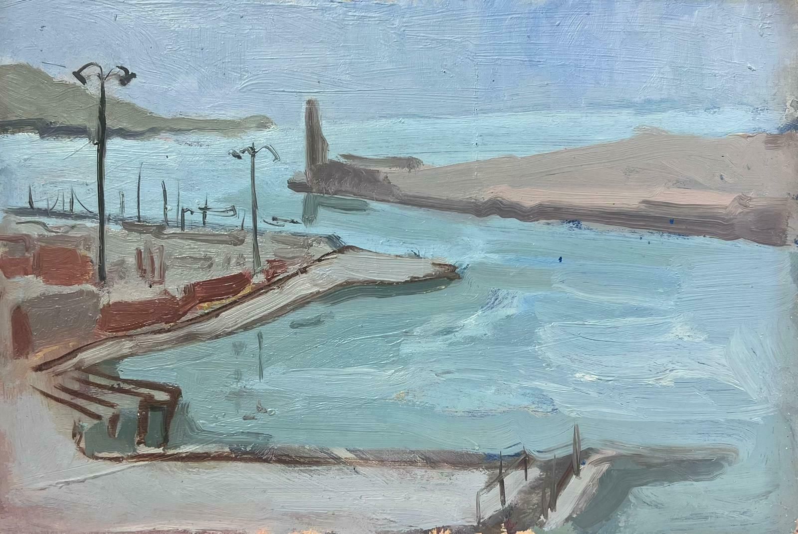 Elisabeth Hahn20th Century German Modernist Oil Painting Blue Harbour 20th Century