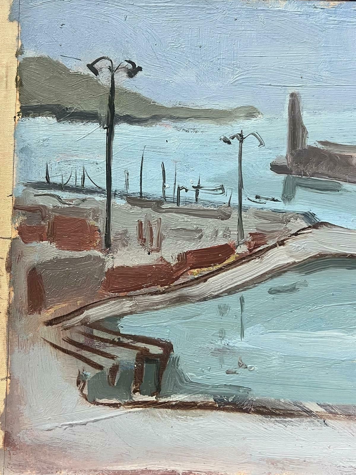 Elisabeth Hahn20th Century German Modernist Oil Painting Blue Harbour 20th Century photo furniture
