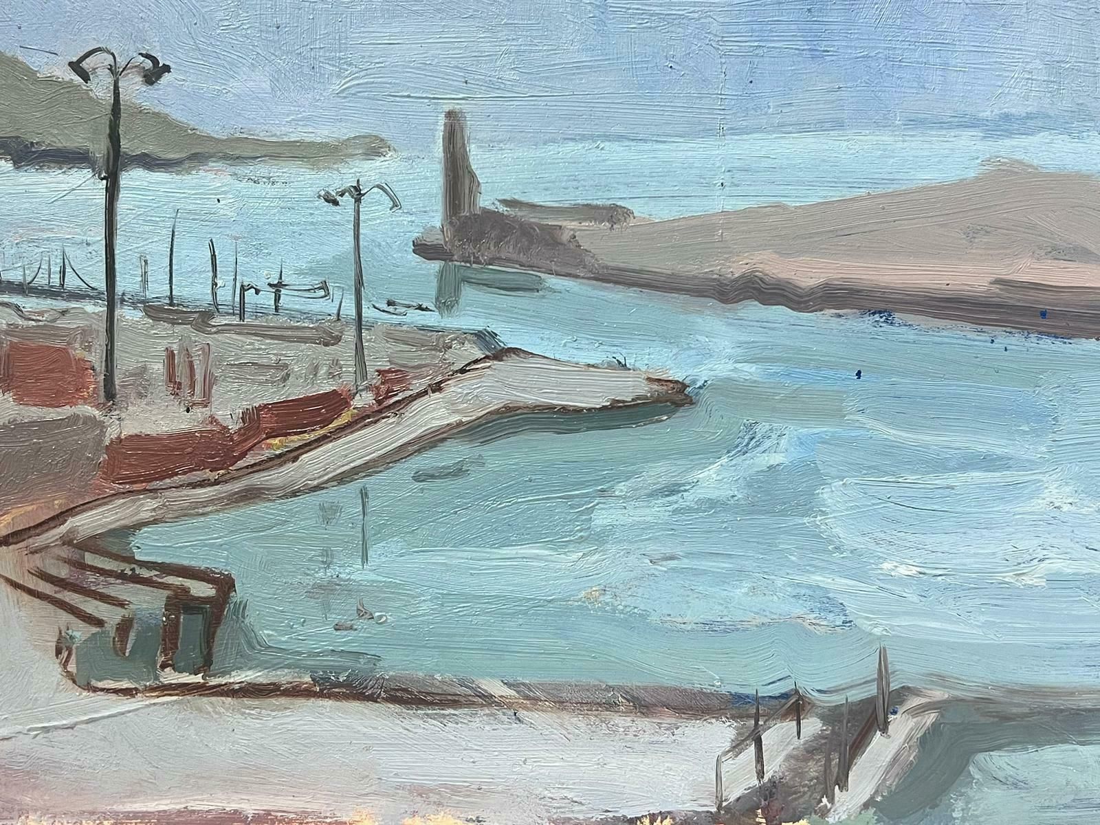 Elisabeth Hahn20th Century German Modernist Oil Painting Blue Harbour 20th Century photo for sale