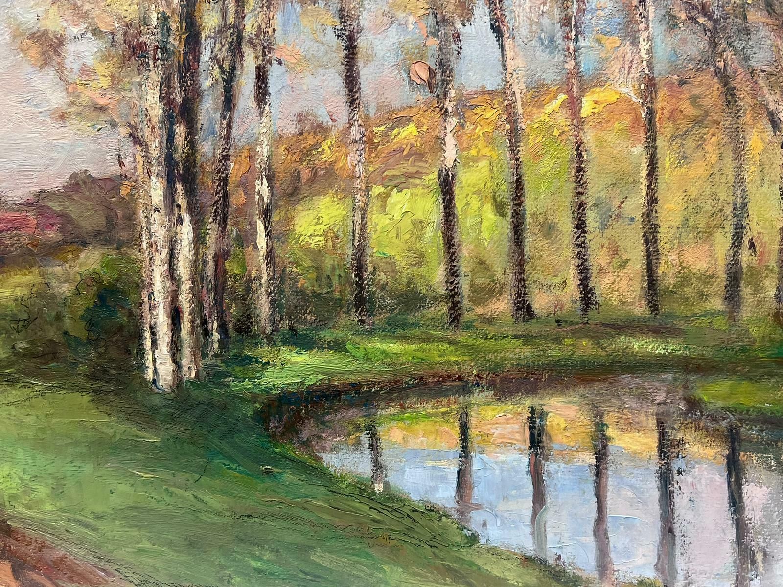 Leon Hatotvintage French Oil Painting Black Horses Walking Around A Dappled Light River photo for sale