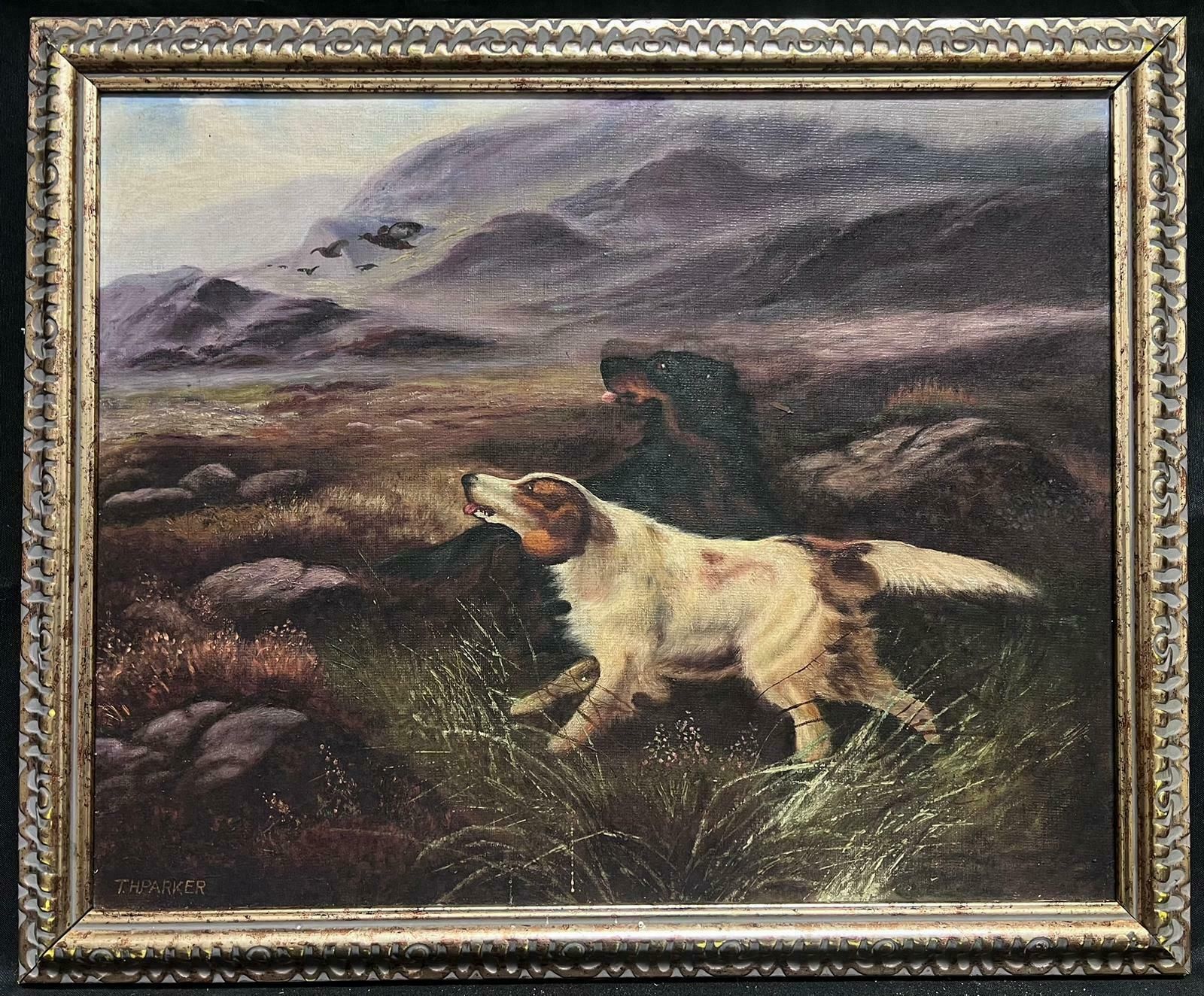 English Sporting Artistred Setter Dogs Hunting In Scottish Highland Moors Signed English Oil Painting photo furniture