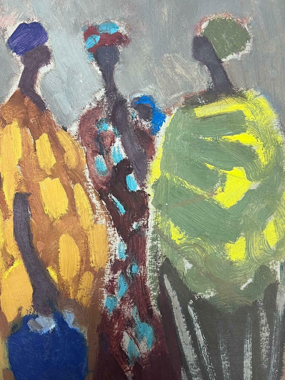 Elisabeth Hahn20th Century German Modernist Oil Painting Three African Figures Standing20th Century photo for sale