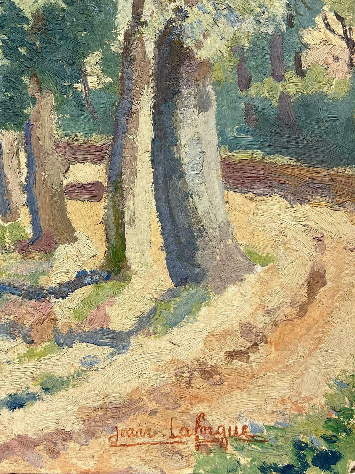 Jean Laforguefigures Walking Down Tree Path Signed French Impressionist 1950's Oil Painting photo 641.0