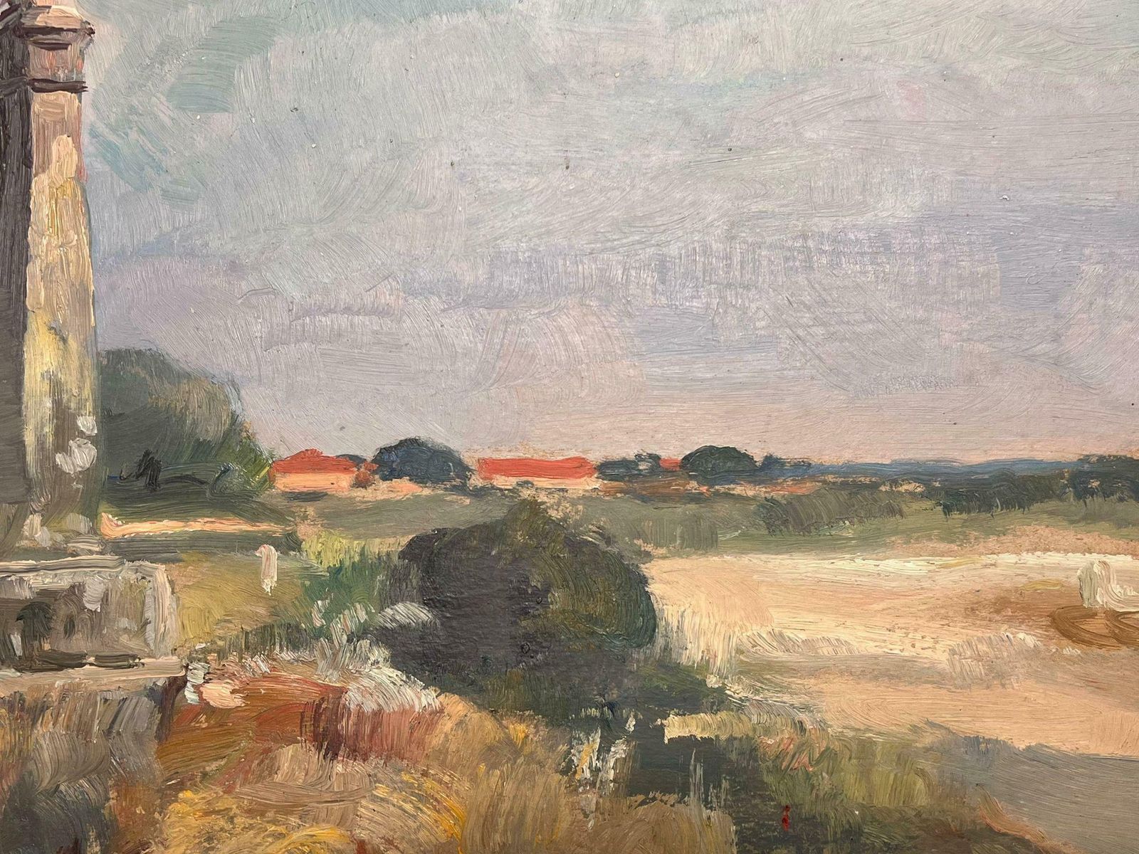 Jean Laforgueold Preaching Cross Memorial Stone French Village Landscape 1950's Oil Painting photo 508.0