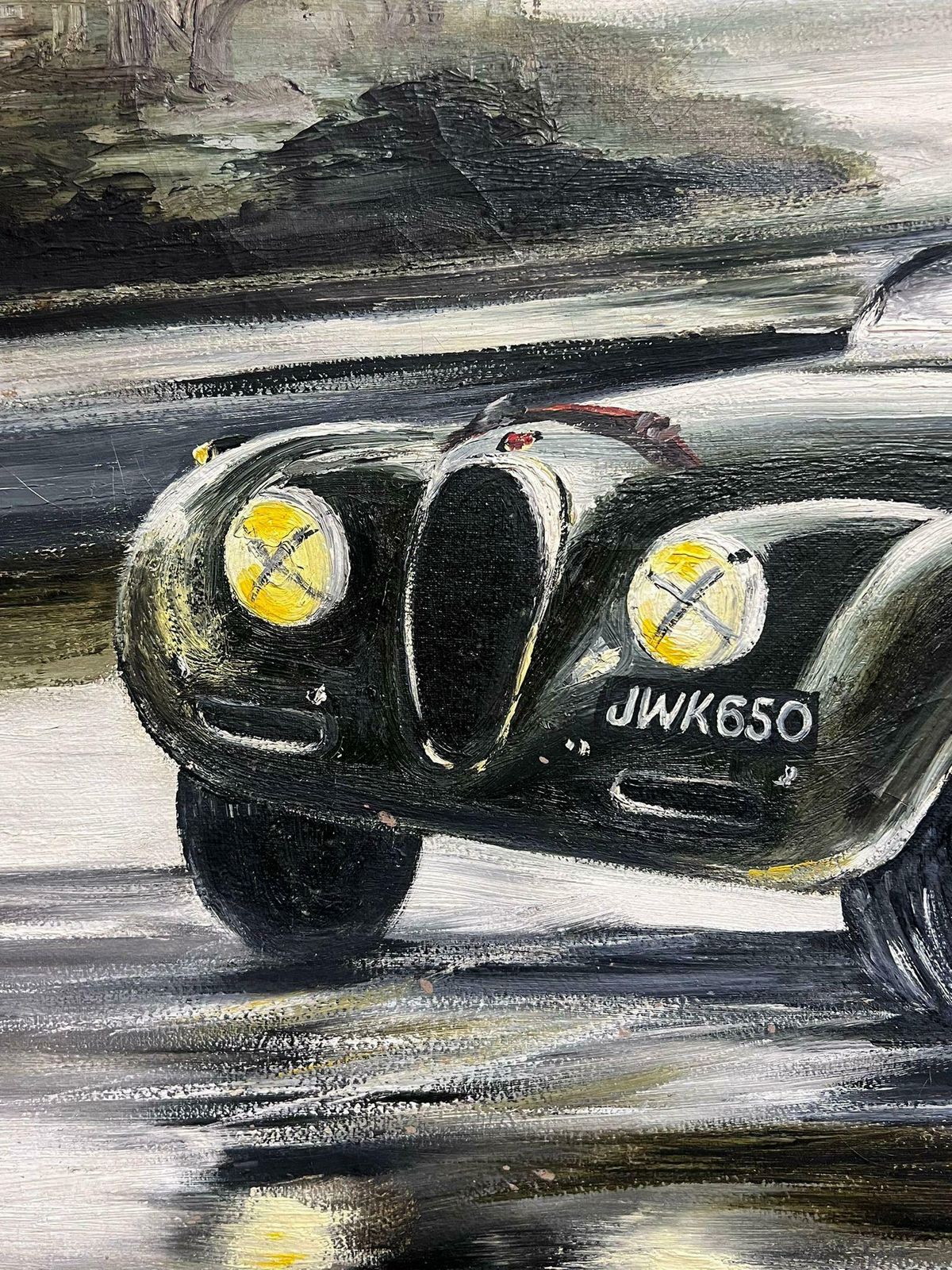 British 1960'sclassic Jaguar Motor Racing Action Scene Original 1960's Signed Oil Painting photo vinterior
