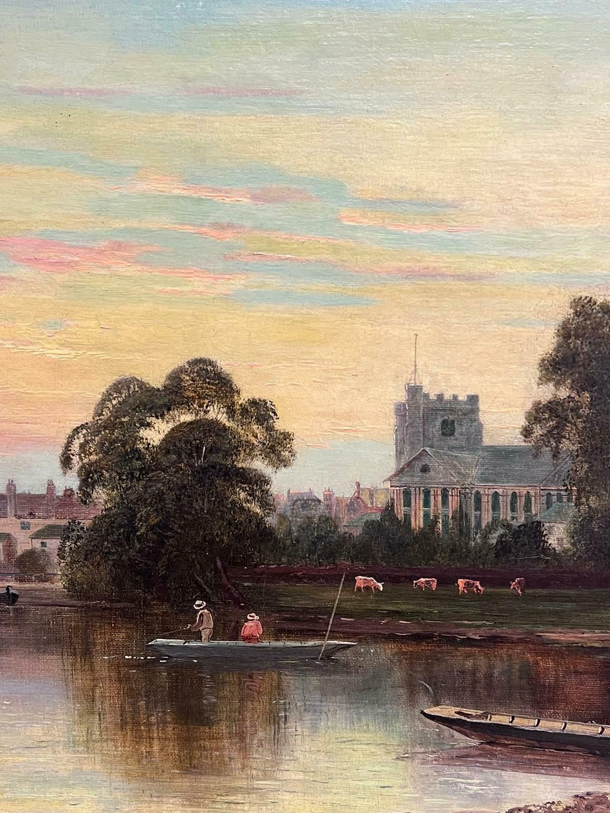 photo furniture Victorian Englishwindsor/ Eton On The River Thames Sunset Antique Signed English Oil Painting