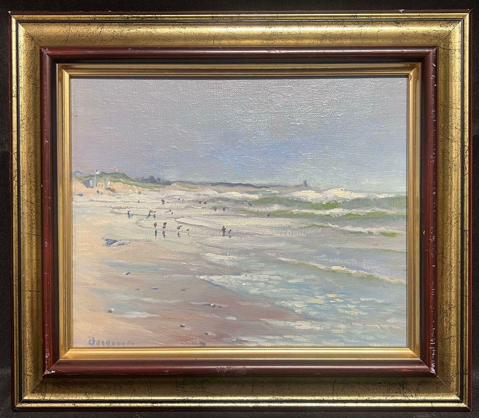 Georges Bordonovecontemporary French Impressionist Oil Figures Enjoying Day On The Beach photo furniture