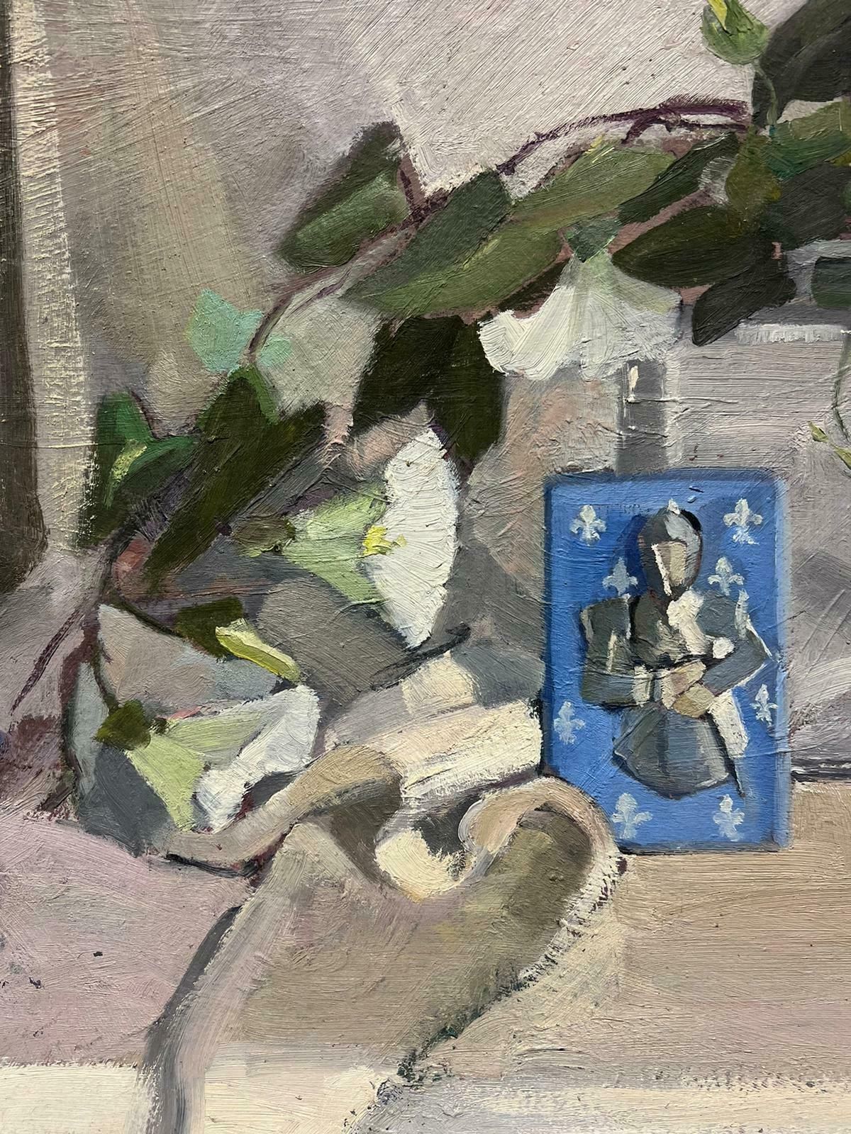 Louise Alixfrench Impressionist Oil Painting Interior Playing Card & Calystegia 1940's photo for sale