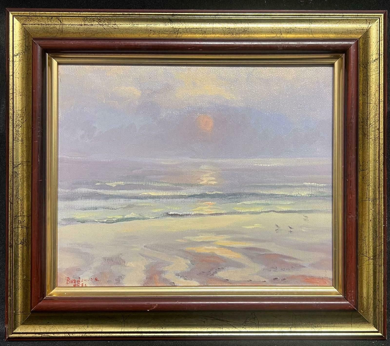 Georges Bordonovecontemporary French Impressionist Oil Sunrise Over Sea, Framed Painting photo furniture