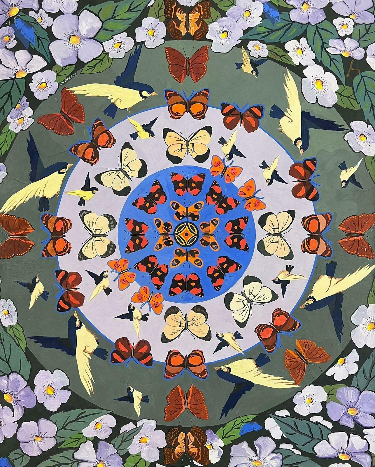 Sally Vaughancontemporary British Original Painting Butterfly Reflections Wallpaper Design1990