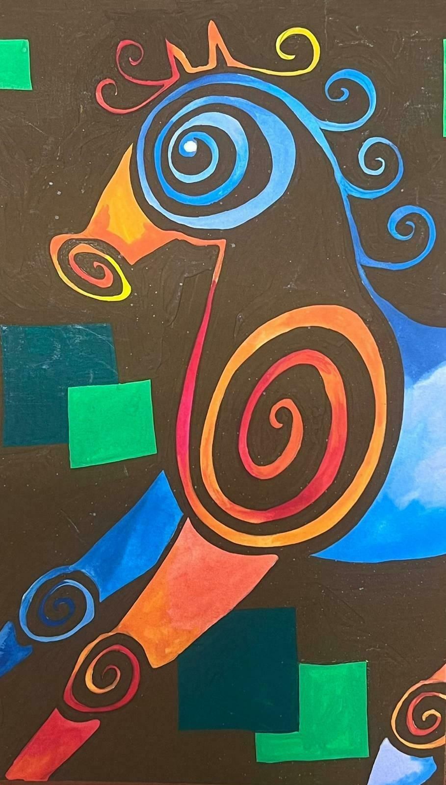 Sally Vaughancontemporary British Abstract Original Painting Wacky Sea Horse1990