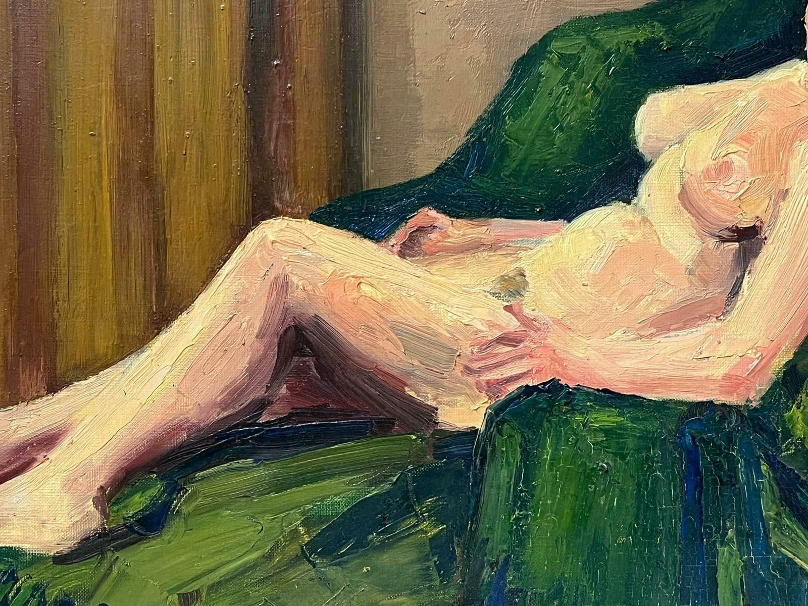 Josine Vignonnude Model Reclining On Green Sofa 1950's French Post Impressionist Signed Oil1950s photo vinterior