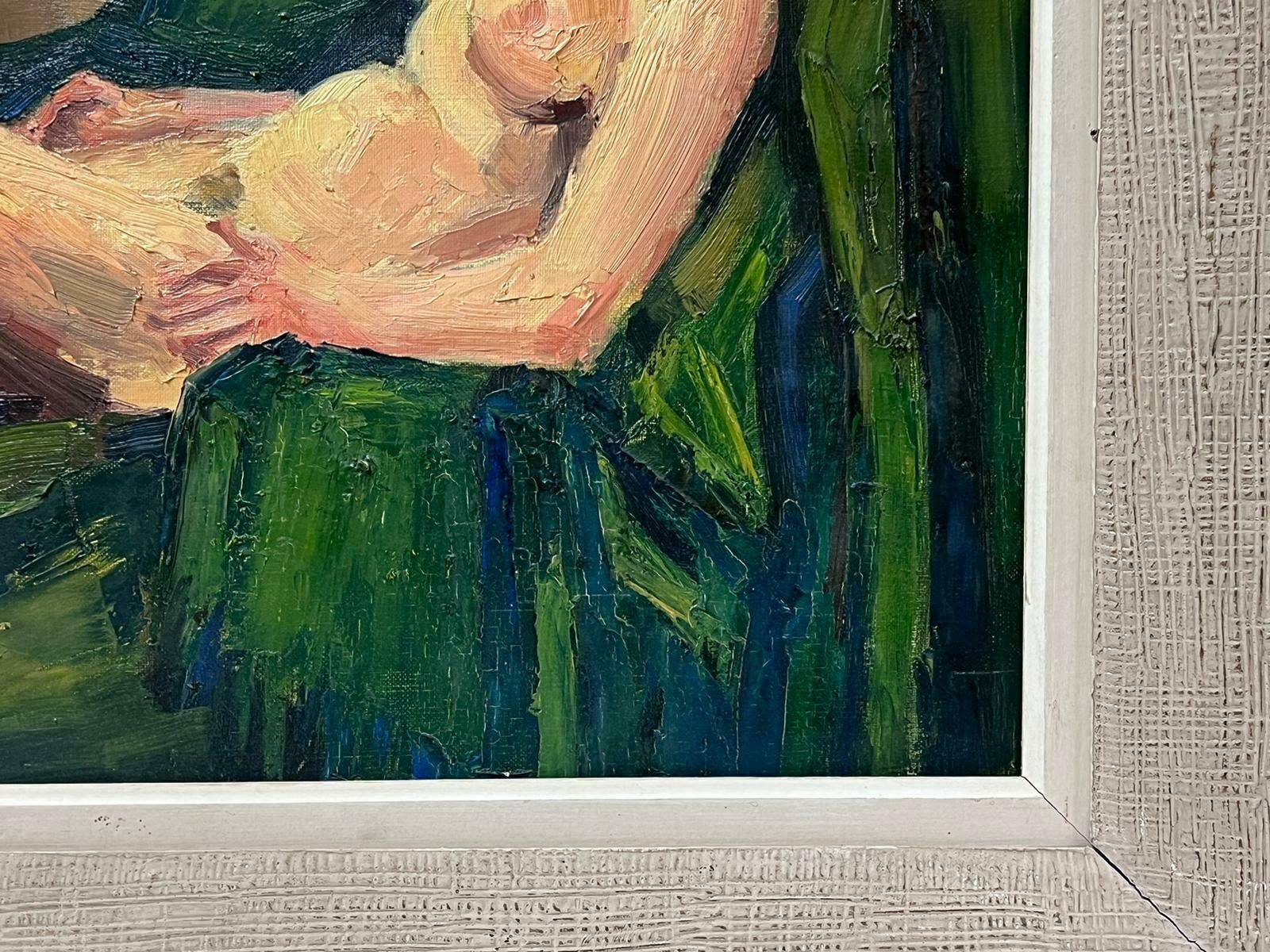 Josine Vignonnude Model Reclining On Green Sofa 1950's French Post Impressionist Signed Oil1950s photo buy