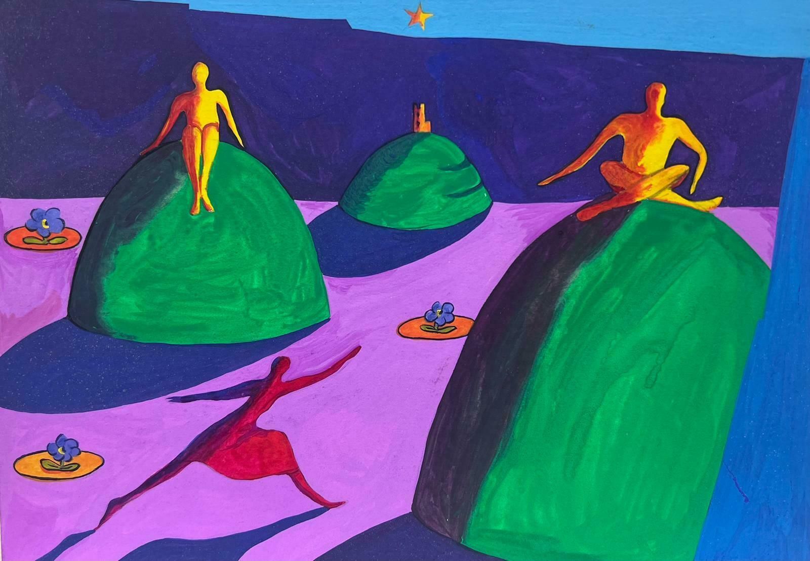 Sally Vaughancontemporary British Abstract Original Painting Surrealist Figures Fantasy View1990