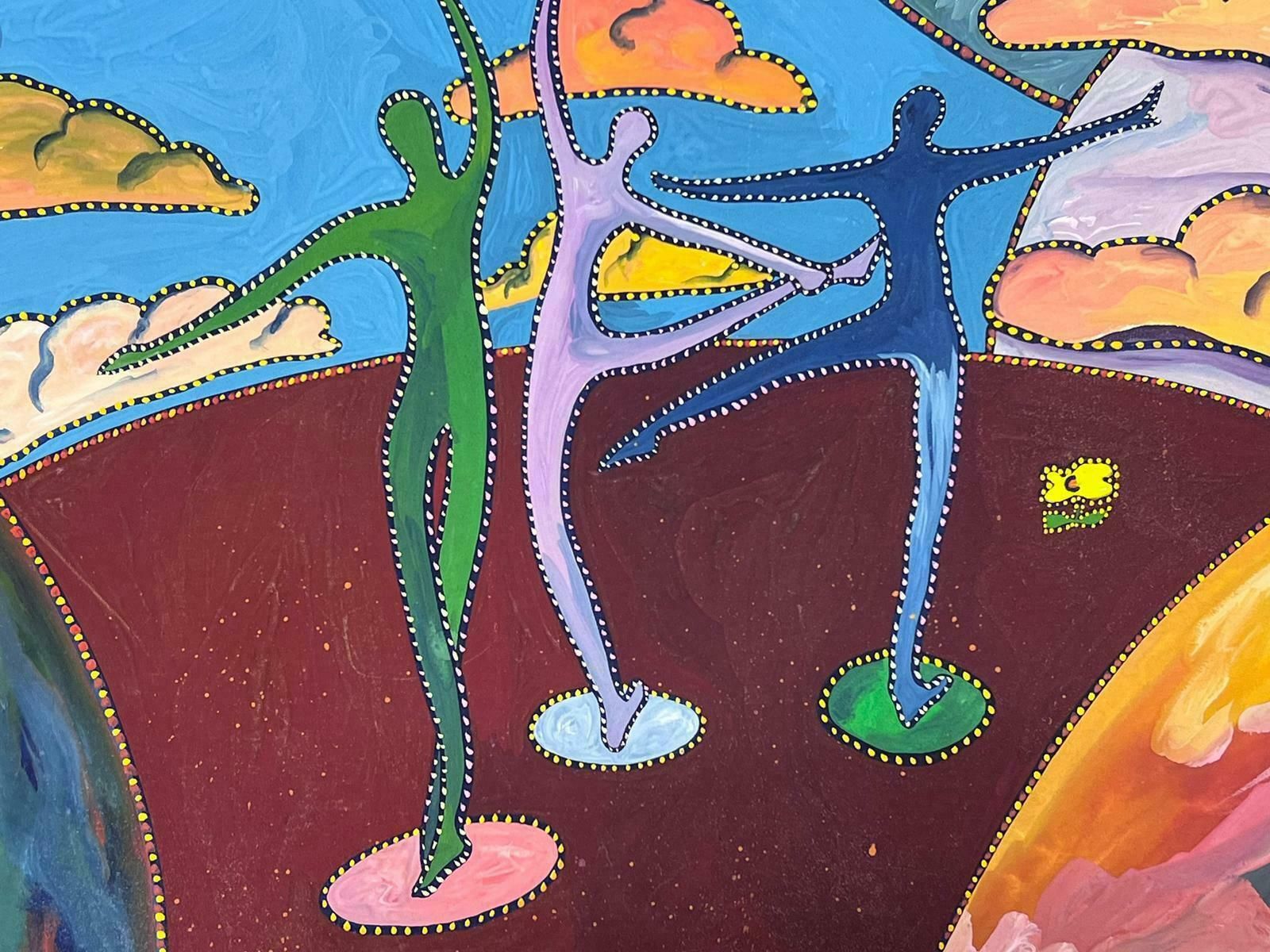 Sally Vaughancontemporary British Abstract Original Painting Three Dancing Figures Surrealist1990 photo for sale