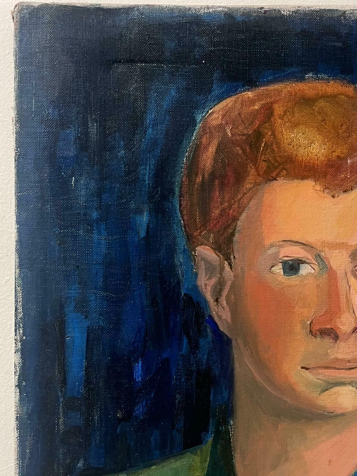 Mid 20th Century French School1950's French Oil Portrait Of Man With Cherries & Blue Jug Mid Century Original1950's photo for sale