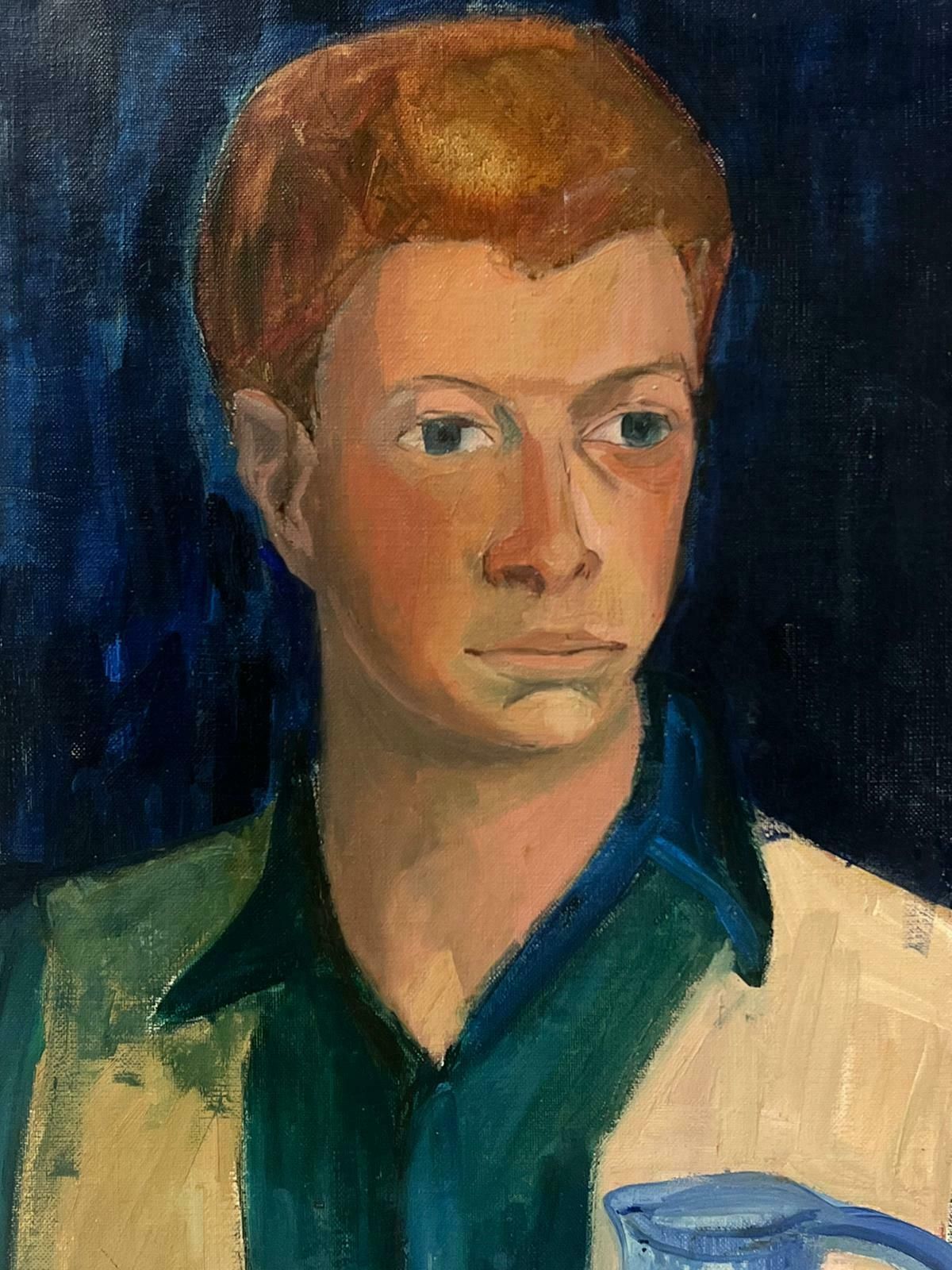 Mid 20th Century French School1950's French Oil Portrait Of Man With Cherries & Blue Jug Mid Century Original1950's photo 867.0