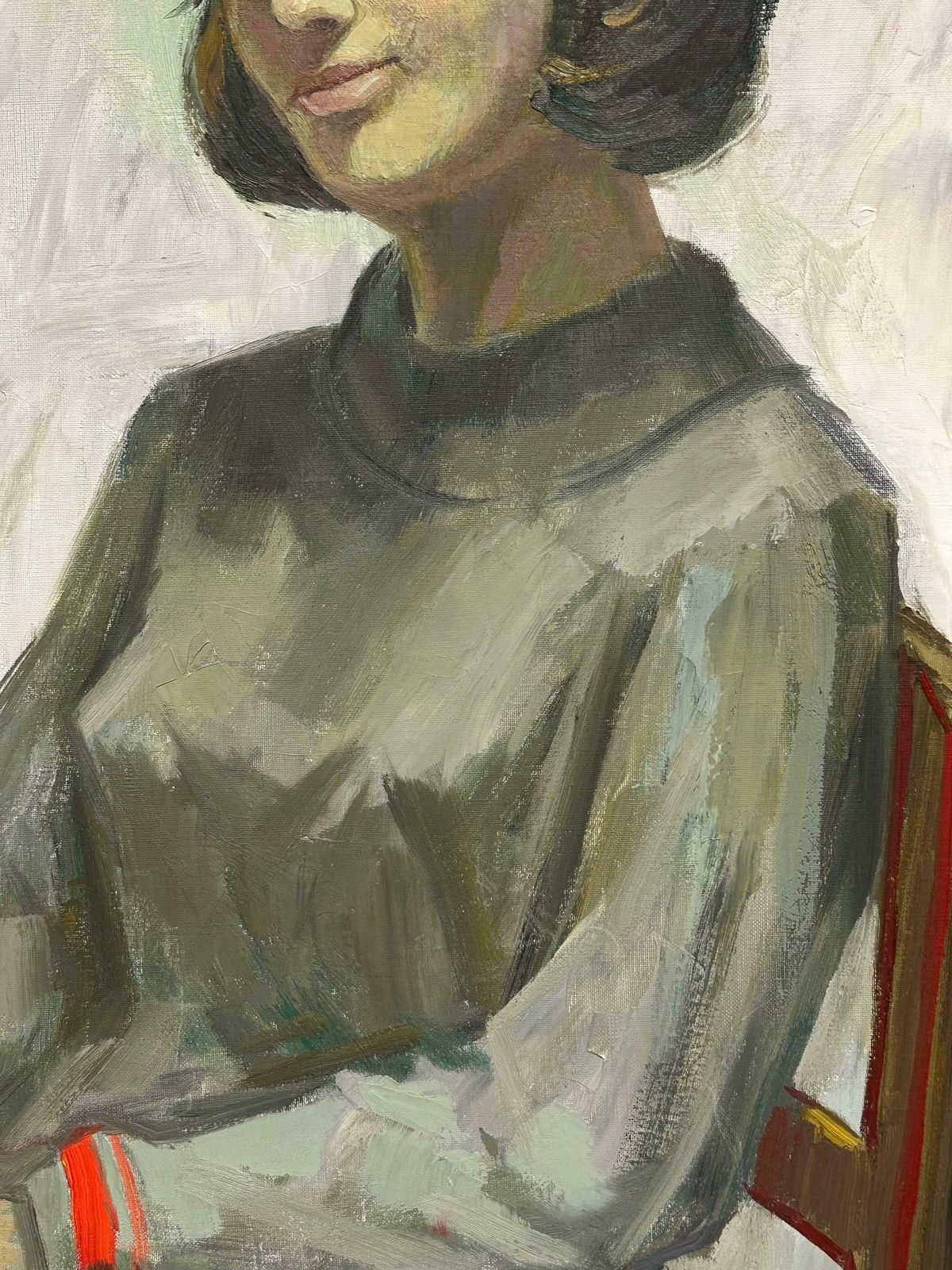 Claude Benardlarge 20th Century French Signed Oil Painting Portrait Of Lady In Grey Dress1960 photo buy