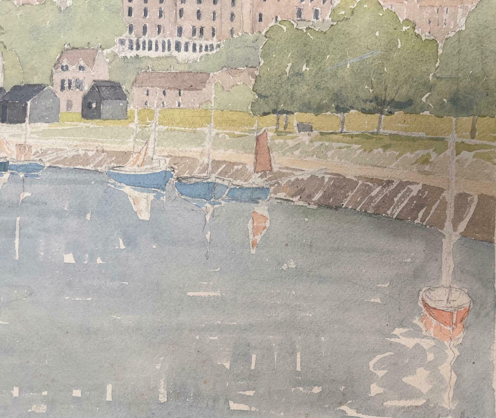 Ian G. Walkerfinely Detailed British Watercolor Topographical Of Rye, Sussex1963 photo Art