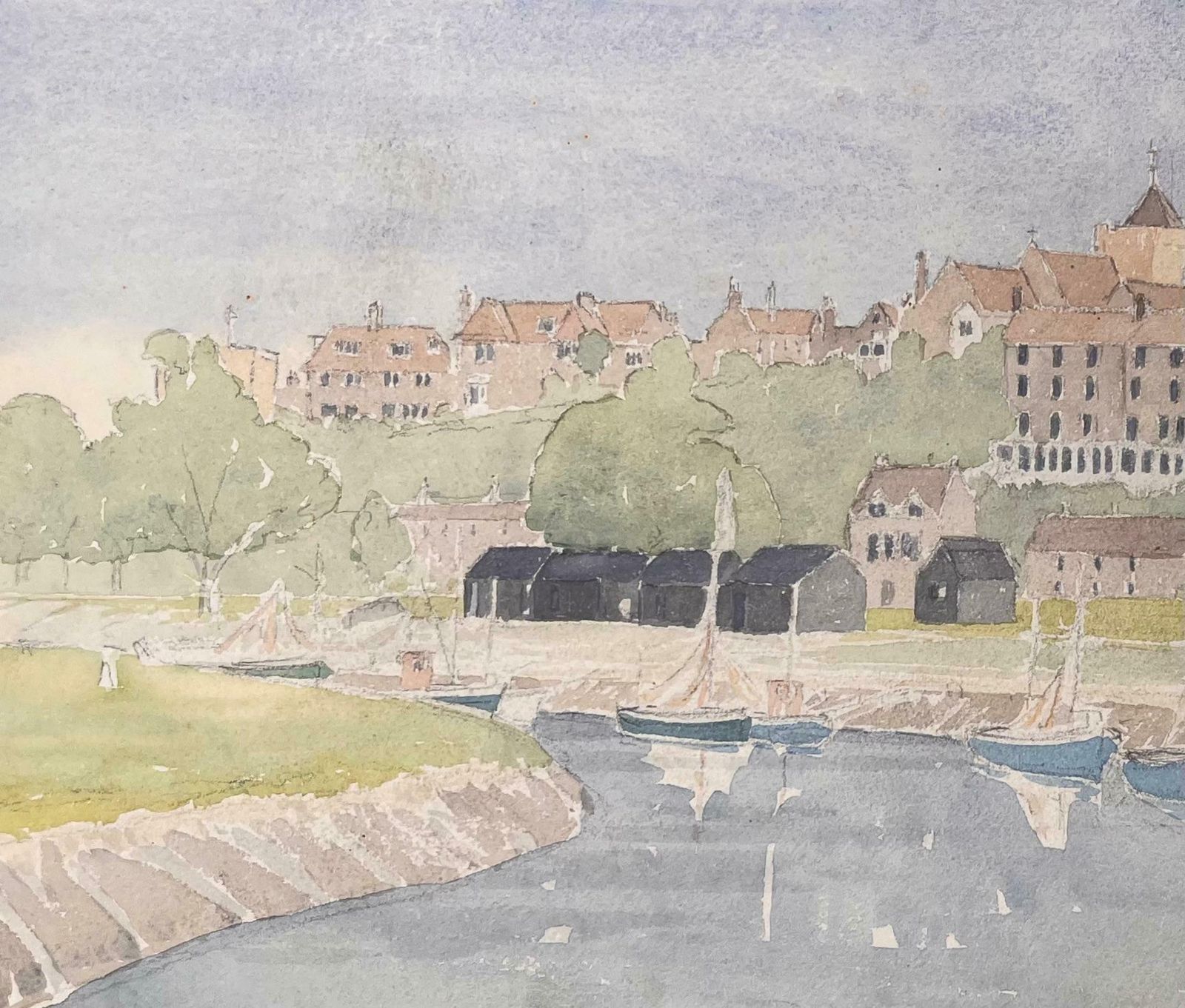 Ian G. Walkerfinely Detailed British Watercolor Topographical Of Rye, Sussex1963 photo 339.0