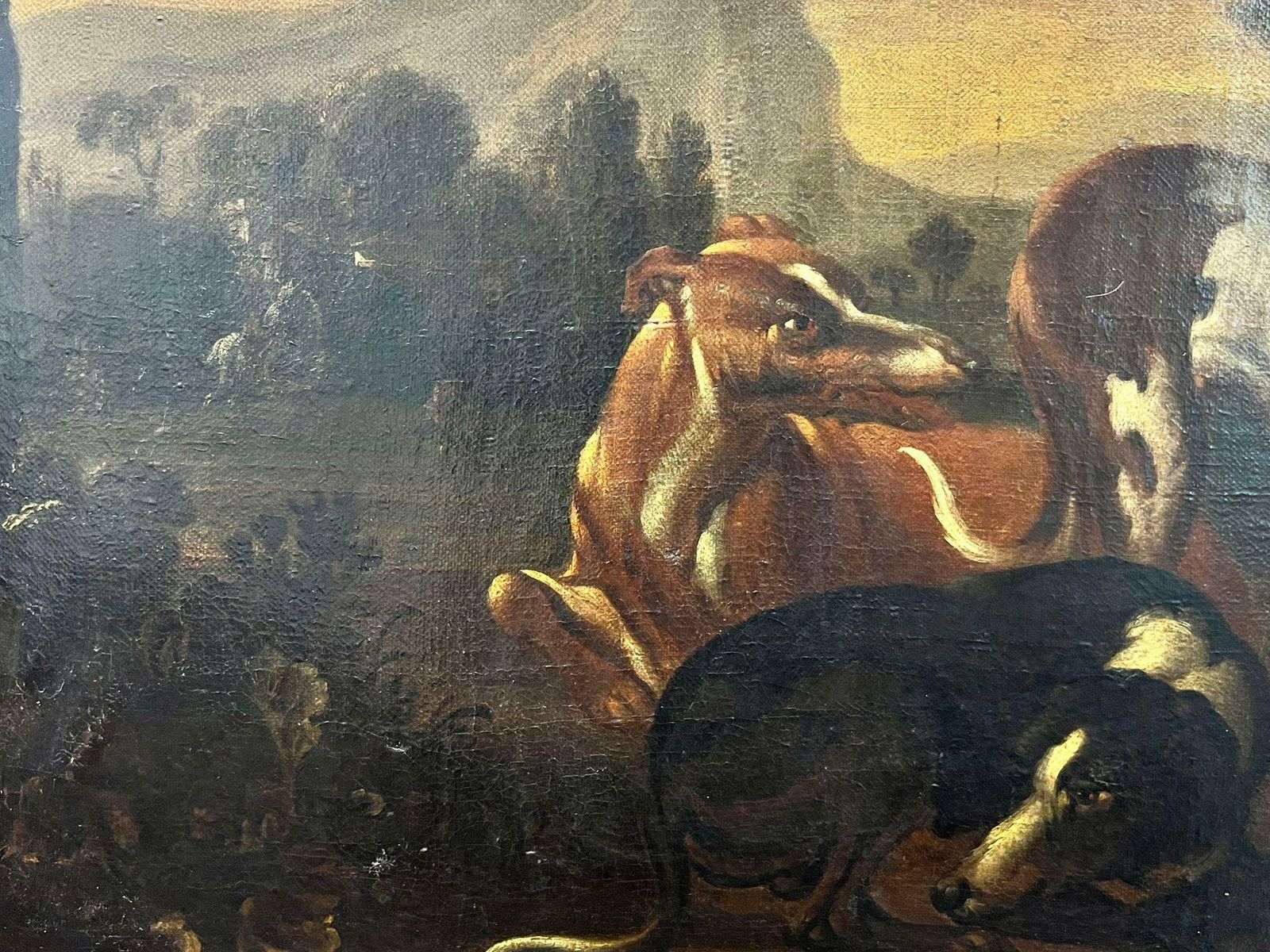 Fine 1700's Italian Old Master Oil Painting Hunting Dogs With Game, Roman Ruins photo Art