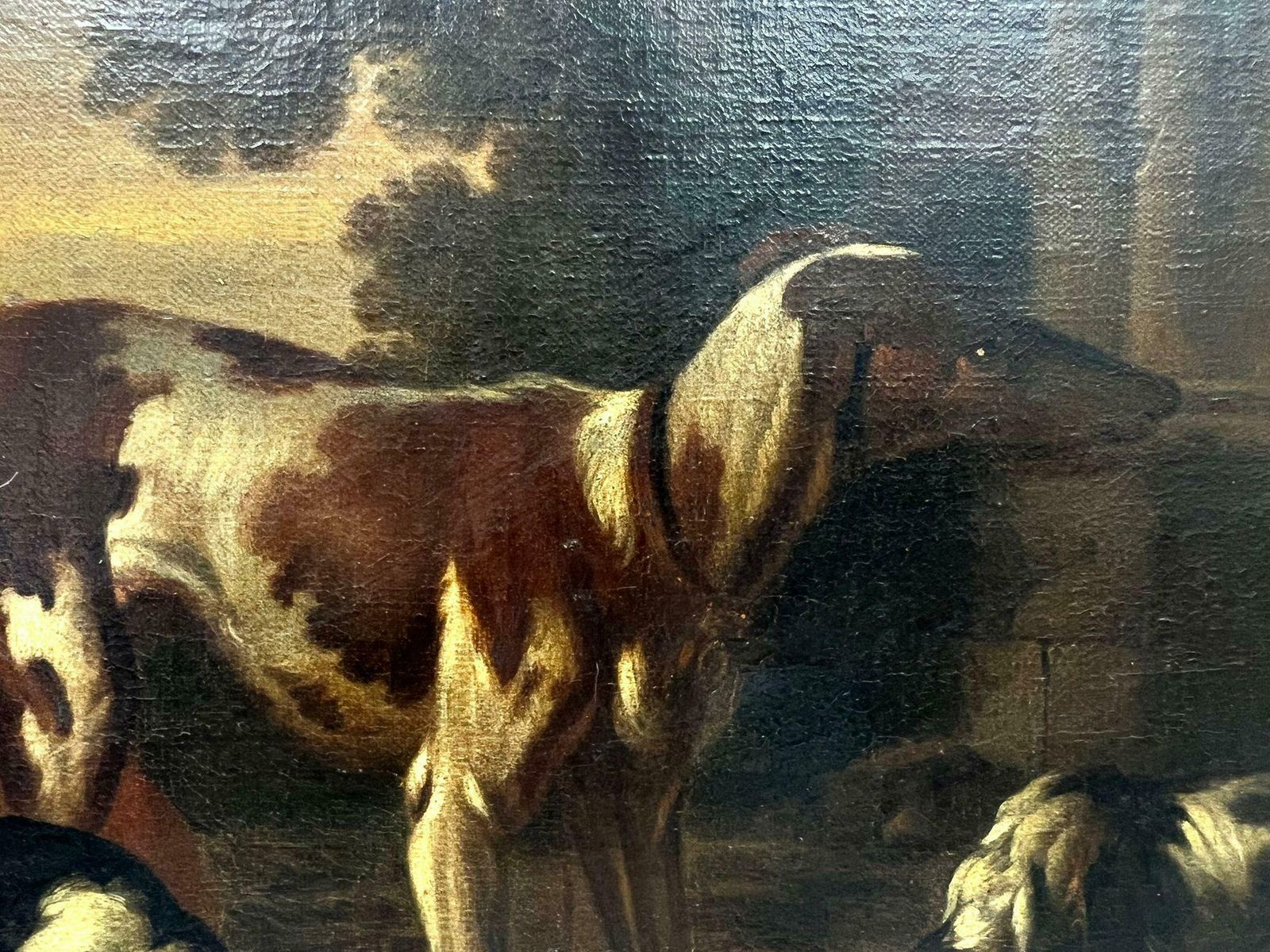 Fine 1700's Italian Old Master Oil Painting Hunting Dogs With Game, Roman Ruins photo 5642.0