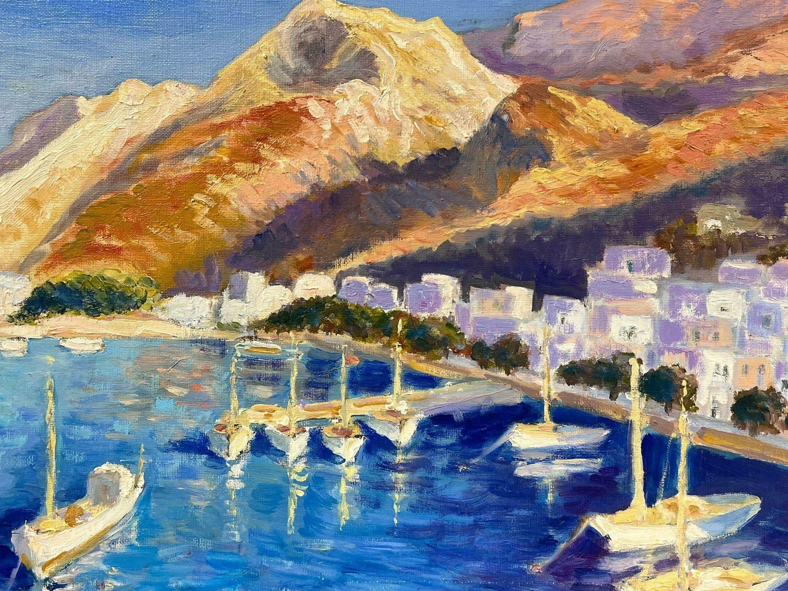 Georges Bordonovecontemporary French Impressionist Oil South Of France Sunny Coastal Harbor photo for sale