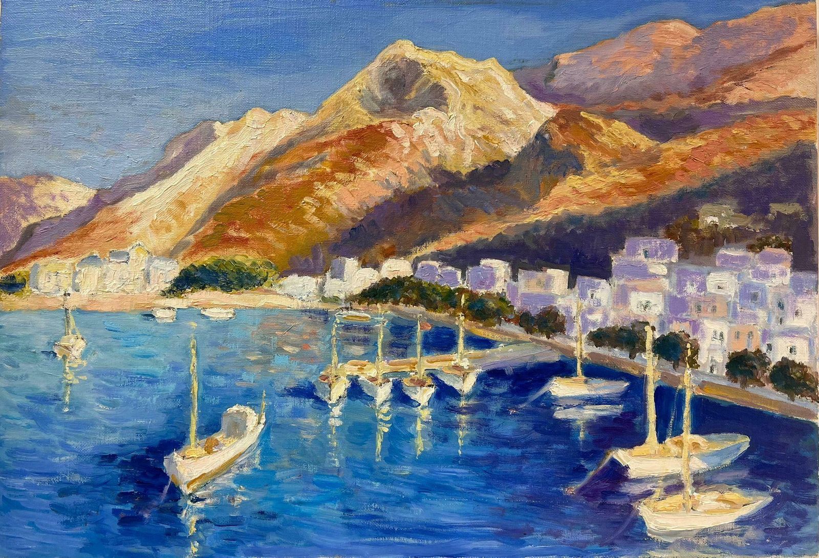 Georges Bordonovecontemporary French Impressionist Oil South Of France Sunny Coastal Harbor photo Art