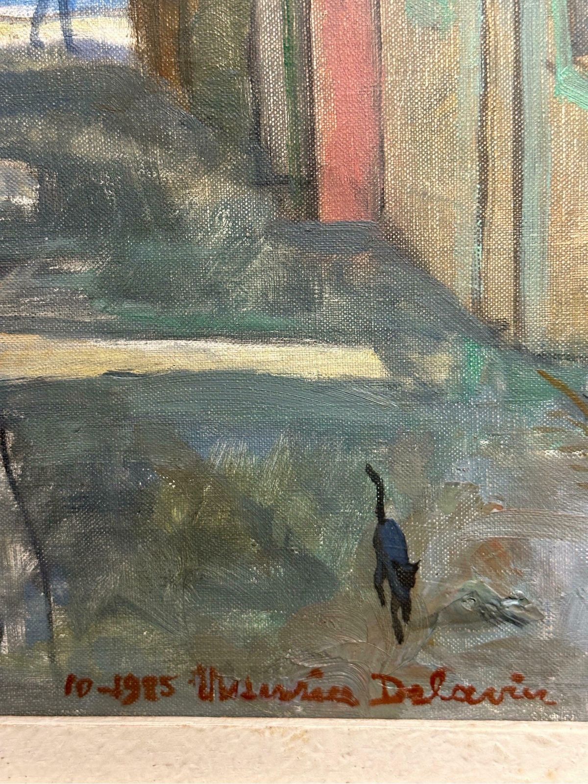 Art Maurice Delavierfrench Impressionist Oil Painting Clothes Drying Washing Line Venice Courtyard1985 photo