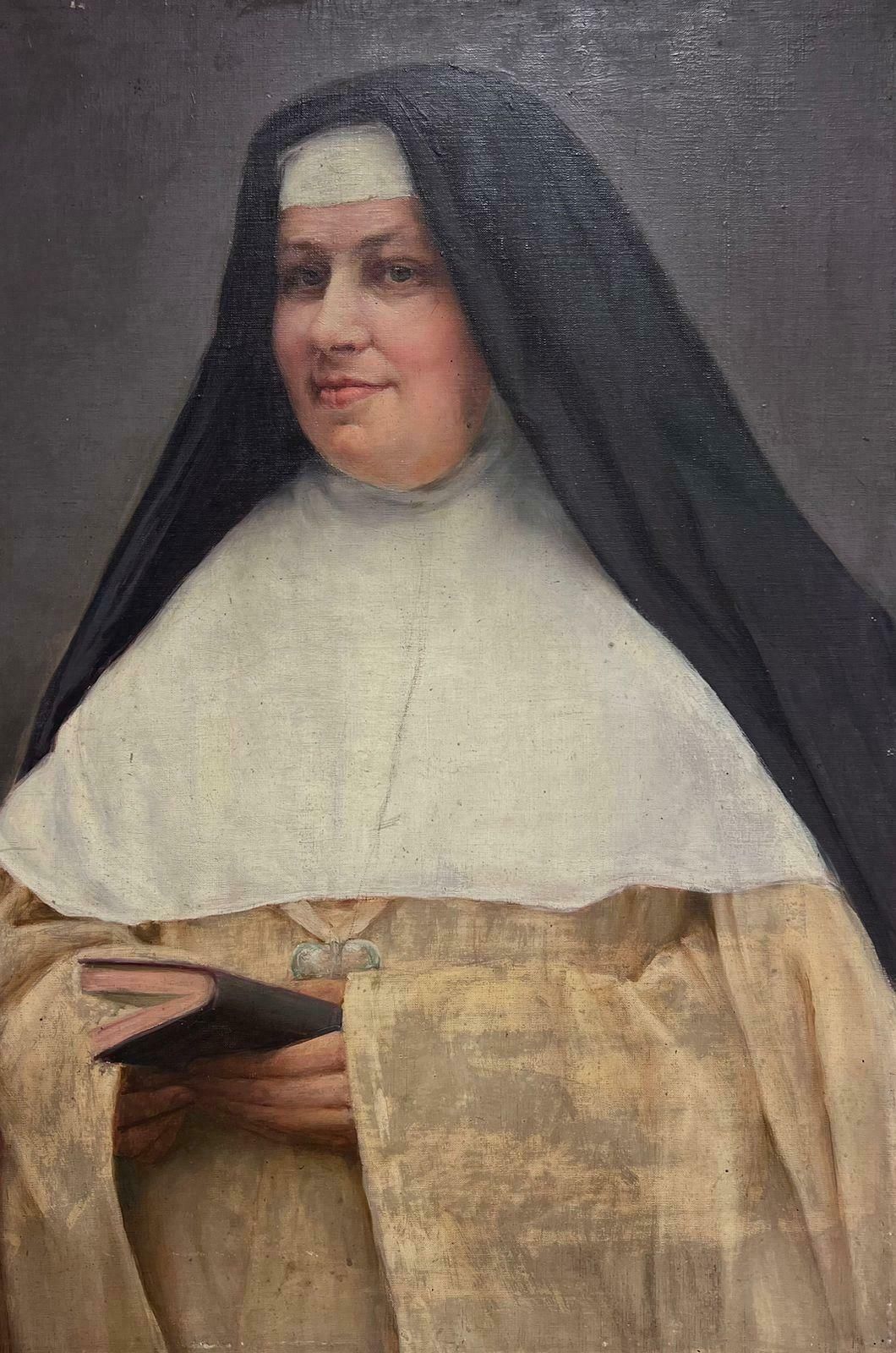 French School19th Century French Portrait Of A Nun In Her Habit Large Oil On Canvas