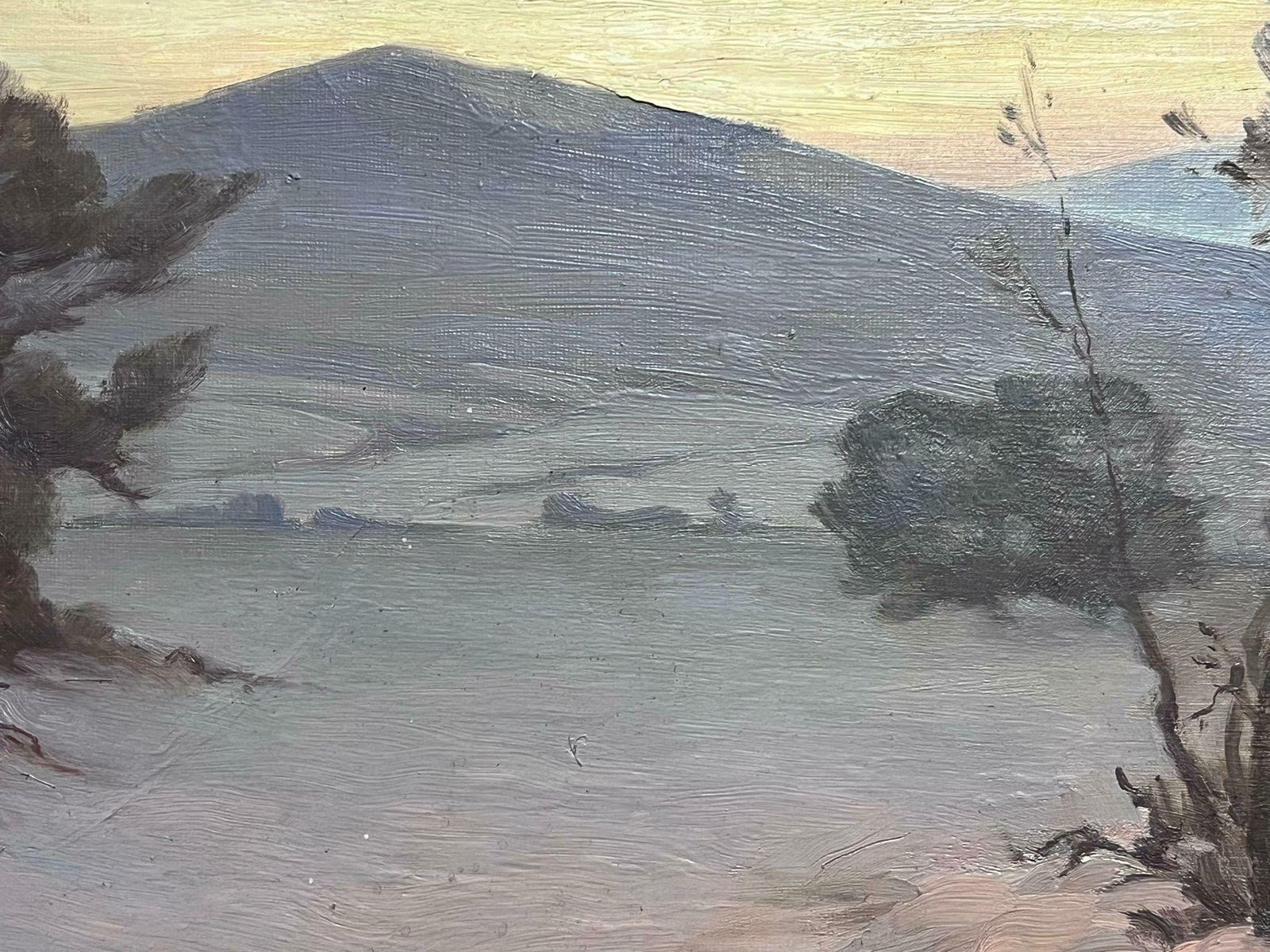 French Schoolromantic Wintery French Landscape 1930's French Oil Painting On Canvas photo for sale