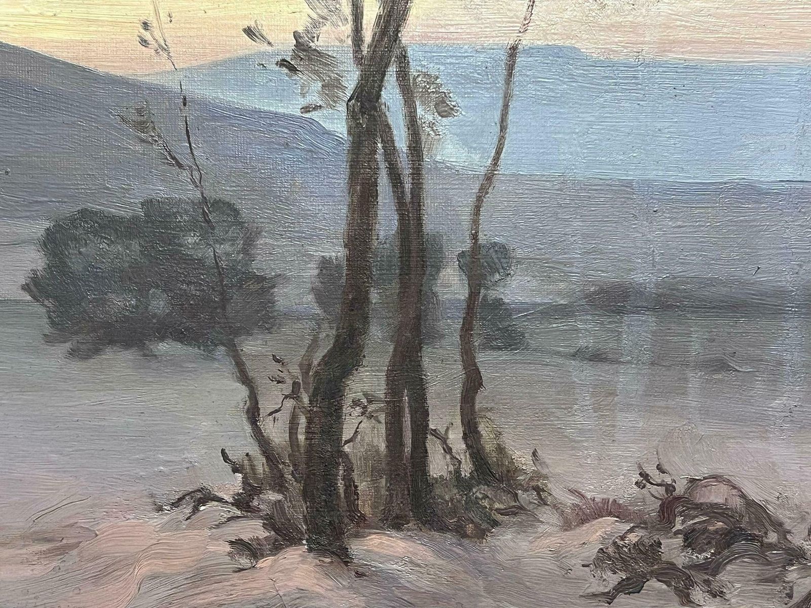 French Schoolromantic Wintery French Landscape 1930's French Oil Painting On Canvas photo Art