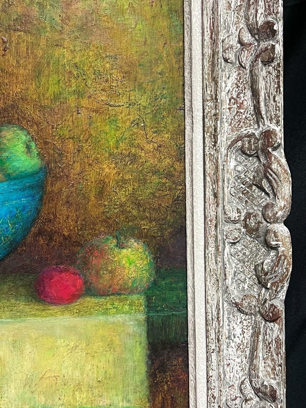 French Schoollarge 20th Century French Post Impressionist Signed Oil Still Life In Blue1981 photo Art
