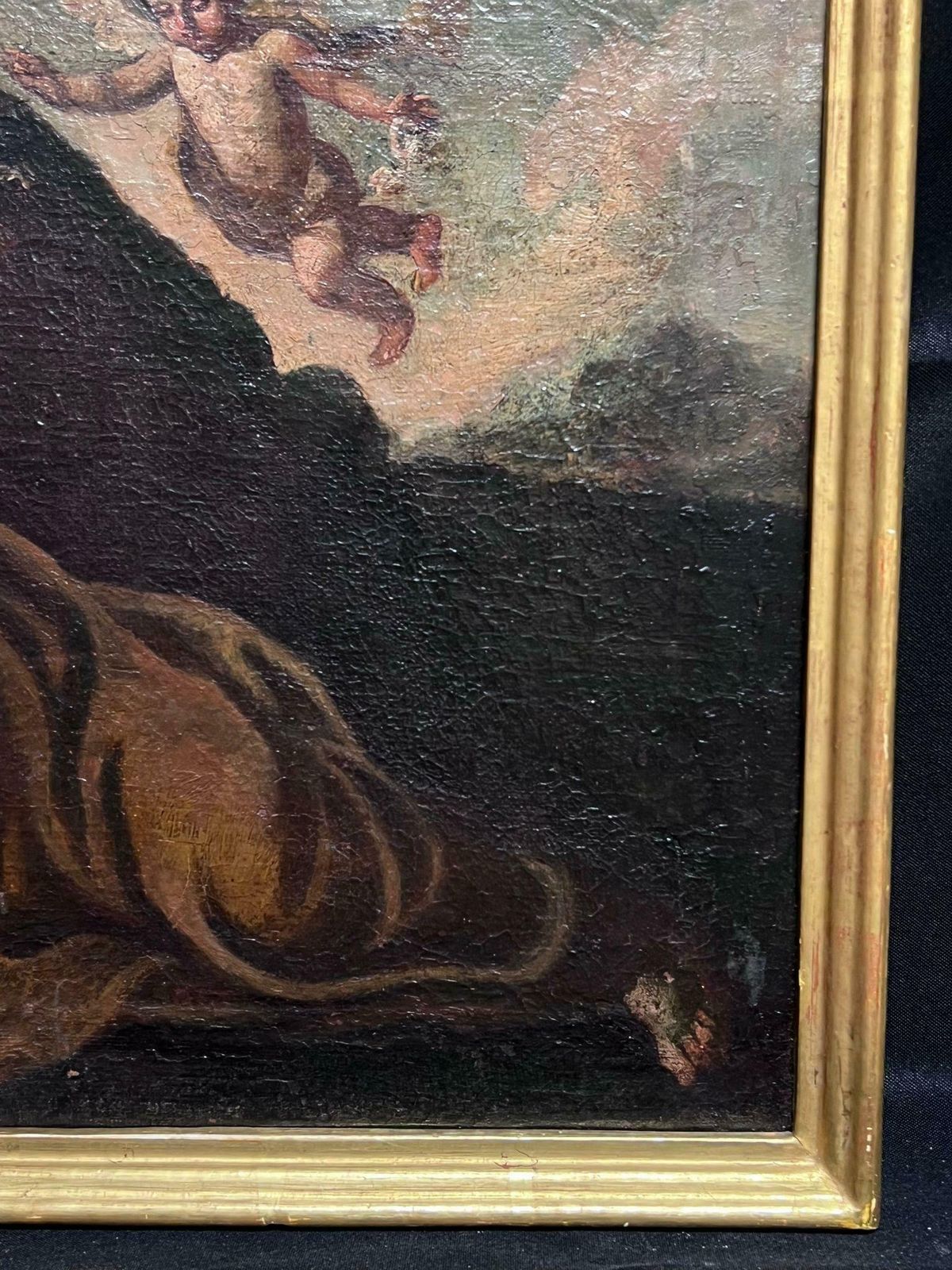 Italian 17th Century Old Mastercherubim Hovering Woman In Wilderness 17th Century Italian Old Master Oil 17th Century photo 2308.0
