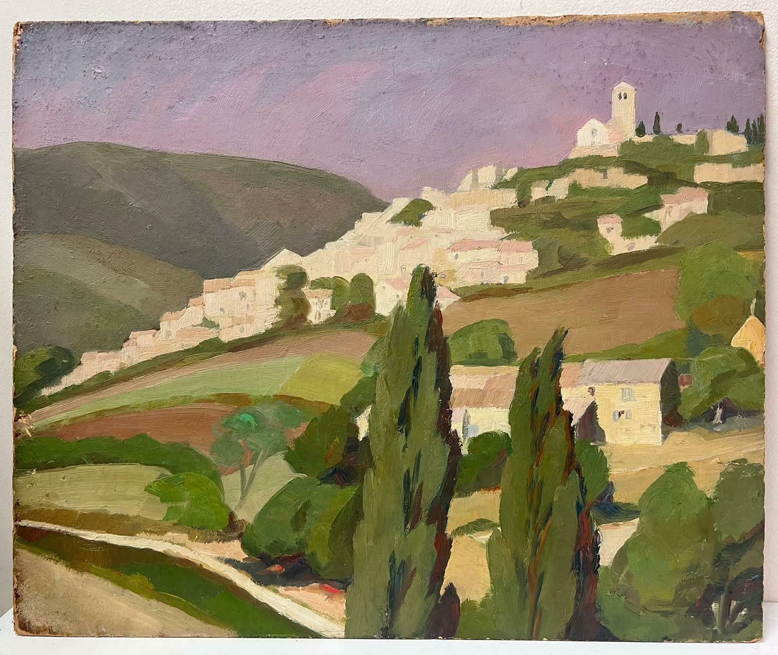 French Mid 20th Centuryprovencal Hilltop Village In Landscape Mid 20th Century French Oil Painting photo furniture