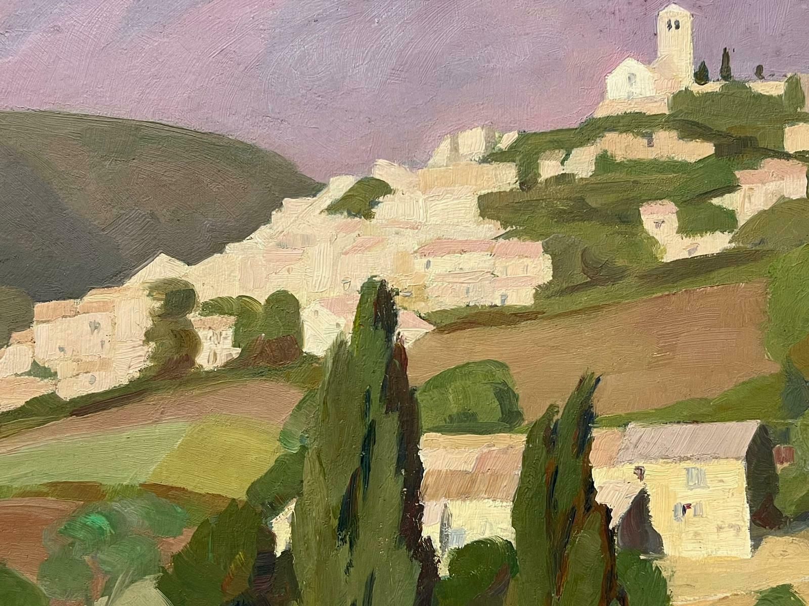 French Mid 20th Centuryprovencal Hilltop Village In Landscape Mid 20th Century French Oil Painting photo Art